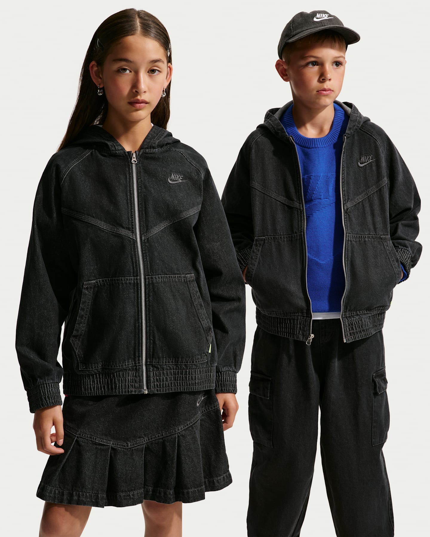 Детская куртка Nike Sportswear Collection Full-Zip Hooded Denim, цвет: Чёрный / Антрацитовый — фото 9