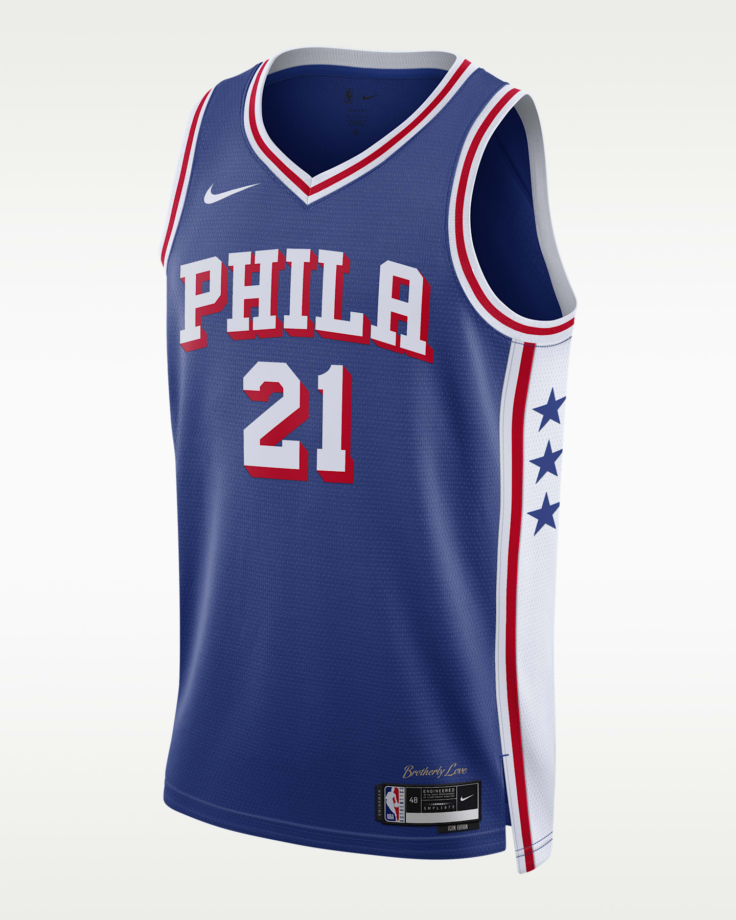 Мужской топ Nike Jaylen Brown Philadelphia 76ers Icon Edition Dri-FIT NBA Swingman Jersey, цвет: Синий — фото 3