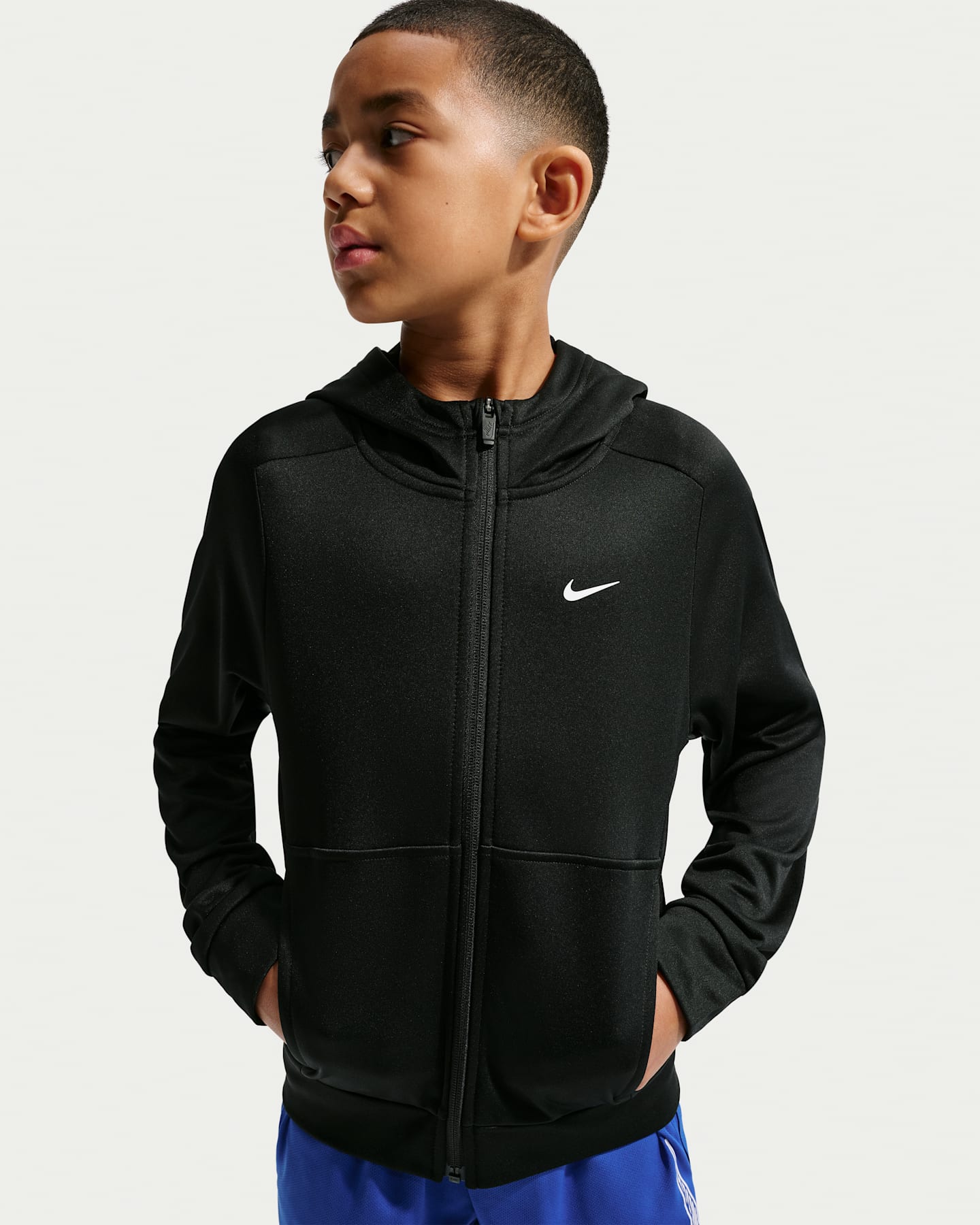 Худи Nike Therma-FIT Fleece Full-Zip для мальчиков, цвет: Чёрный / Белый — фото 6
