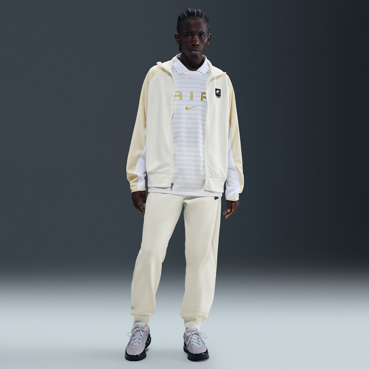 Мужская куртка на молнии Nike Air из полиэстерового трикотажа, цвет: Молочный / Светлый хаки — фото 4