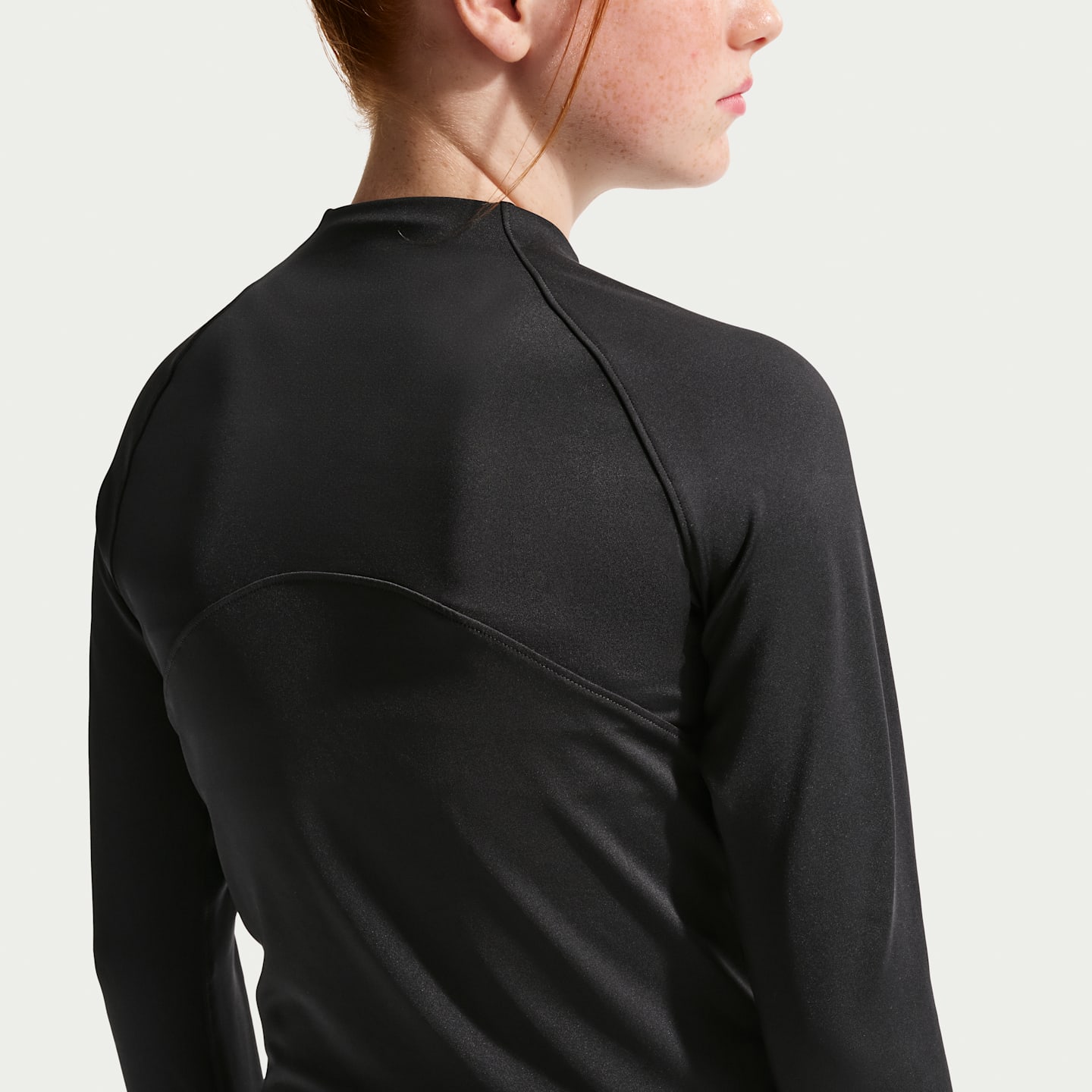 Детский топ для девочек Nike Pro Dri-FIT на молнии 1/2 с длинным рукавом, цвет: Чёрный / Белый — фото 2