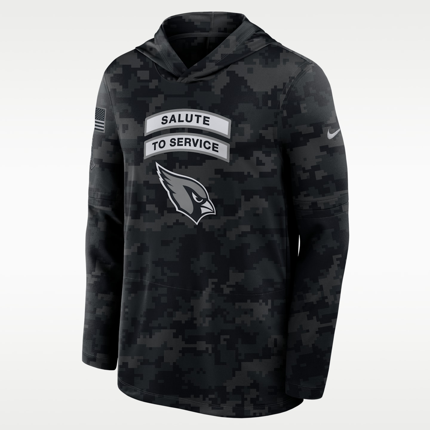 Мужской лонгслив с капюшоном Nike Arizona Cardinals Salute to Service Sideline Dri-FIT NFL, цвет: Чёрный — фото 1