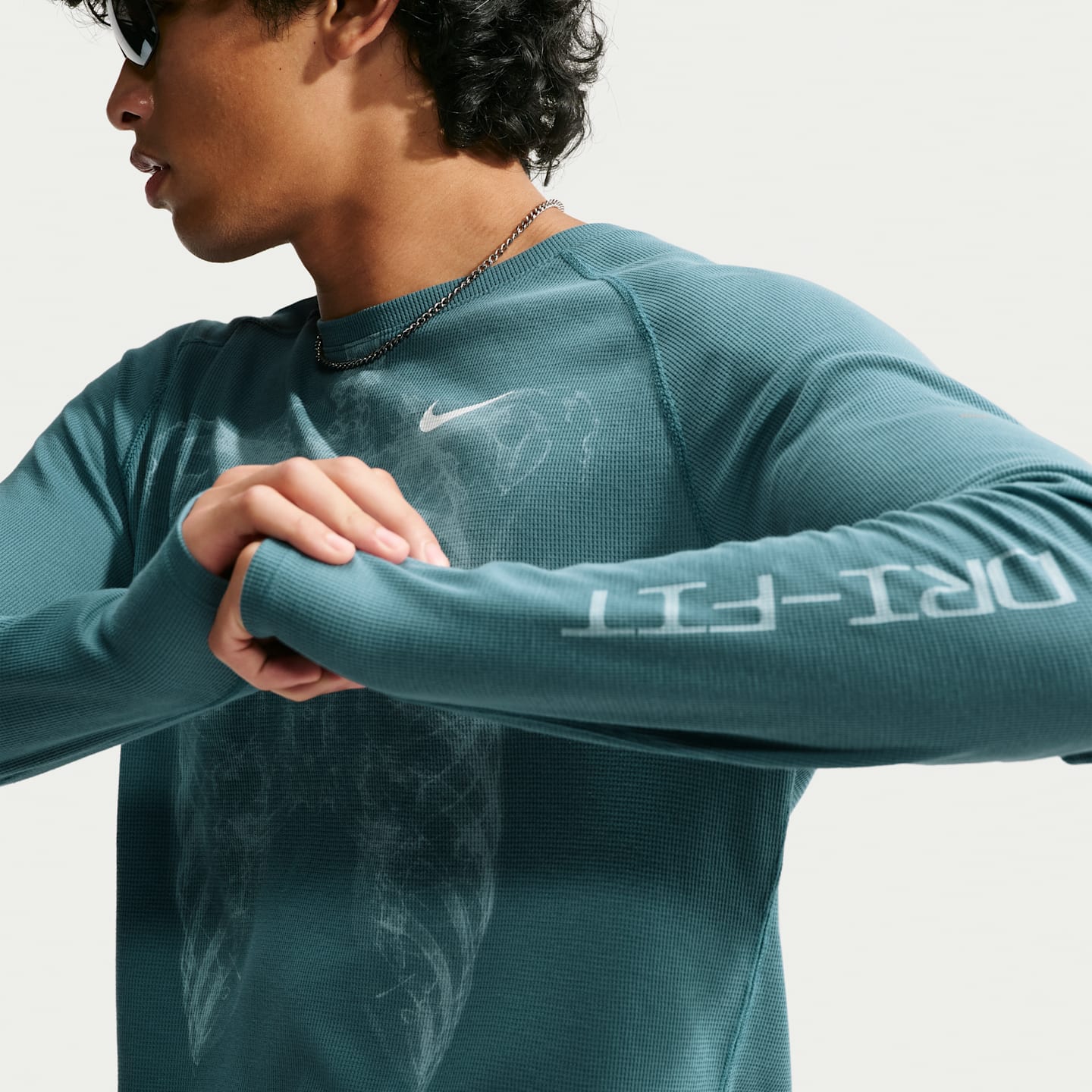 Мужской топ Nike Stride Dri-FIT Waffle с круглым вырезом, цвет: Синий / Белый — фото 3