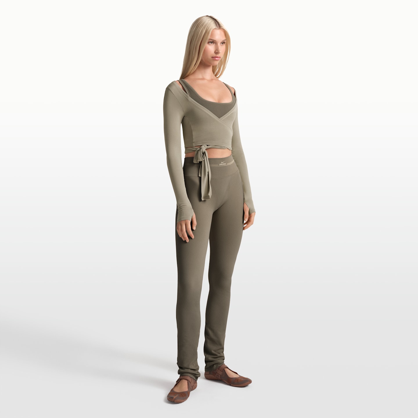 Женские прямые легинсы NikeSKIMS Ribbed Seamless бесшовные, 34, цвет: Дюнный — фото 4