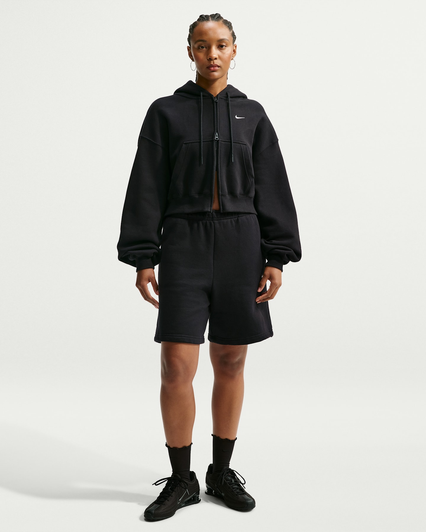 Женские шорты Nike Studio Fleece Medium Weight оверсайз с высокой посадкой, цвет: Чёрный / Молочный — фото 8