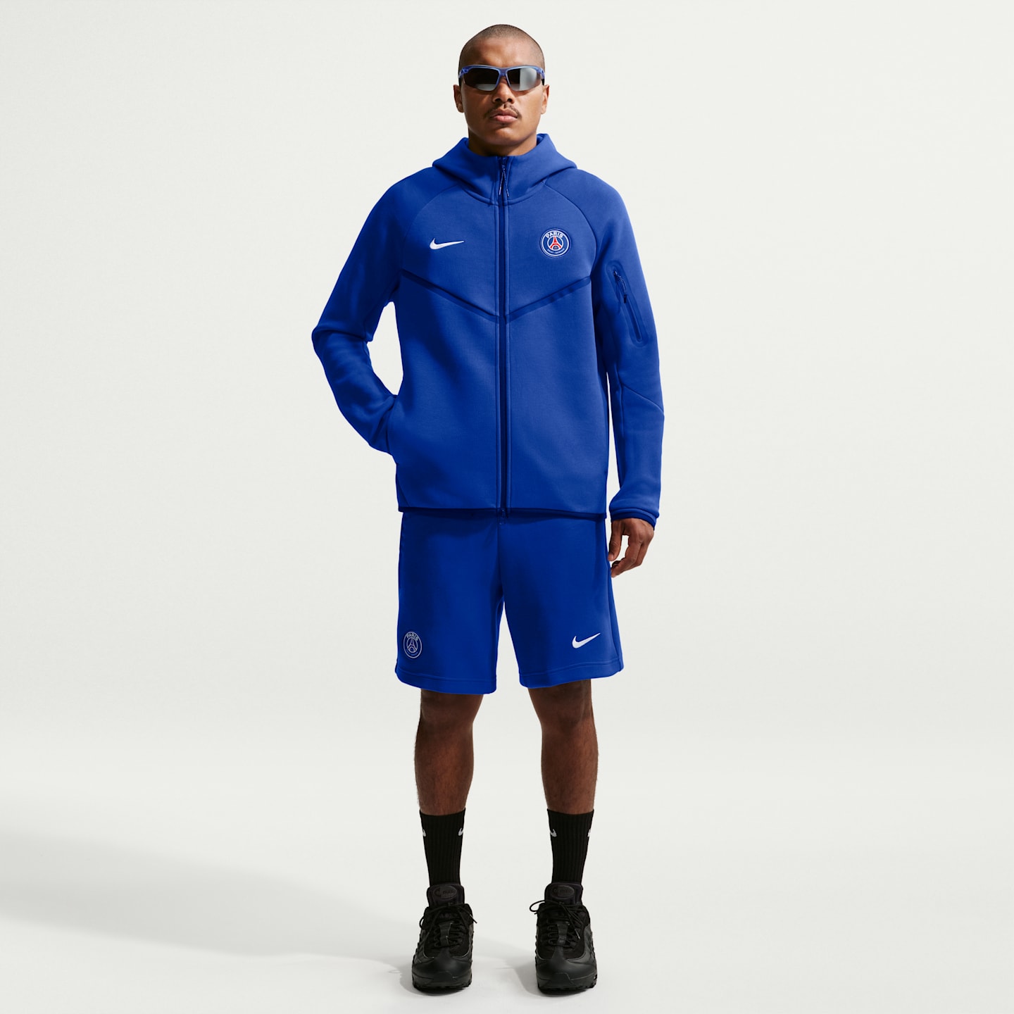 Мужская футбольная худи на молнии Nike Paris Saint-Germain Tech Fleece Windrunner, цвет: Королевский синий / Белый — фото 4