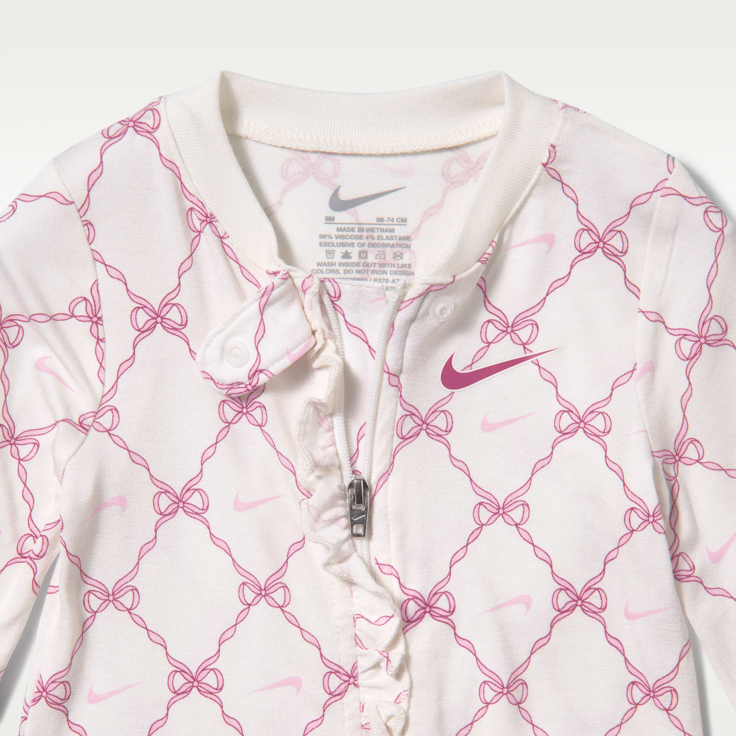 Детские комбинезоны Nike Ready, Set, Grow! Baby (0-9M) Footed Coverall, цвет: Молочный / Свекольный — фото 3