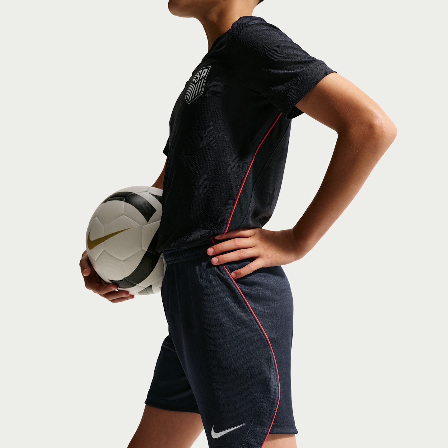 Детские футбольные шорты Nike Usmnt 2026 Stadium Away Dri-FIT Replica, цвет: Обсидиановый / Красный — фото 3