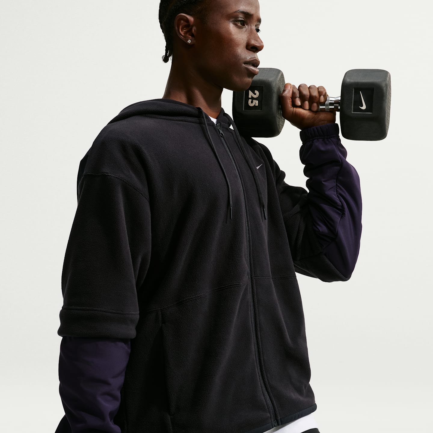 Мужское флисовое худи на молнии Nike Therma-FIT, цвет: Чёрный / Фиолетовый — фото 3