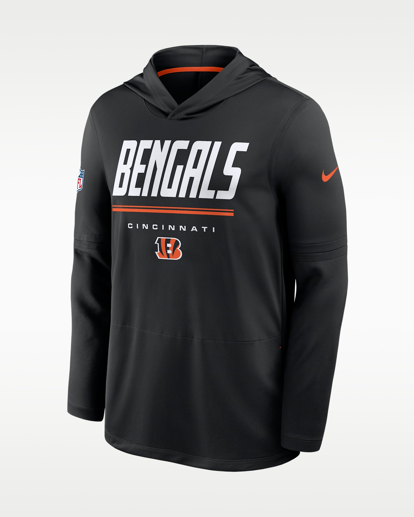 Мужской лонгслив с капюшоном Nike Cincinnati Bengals Sideline Dri-FIT NFL, цвет: Чёрный — фото 3