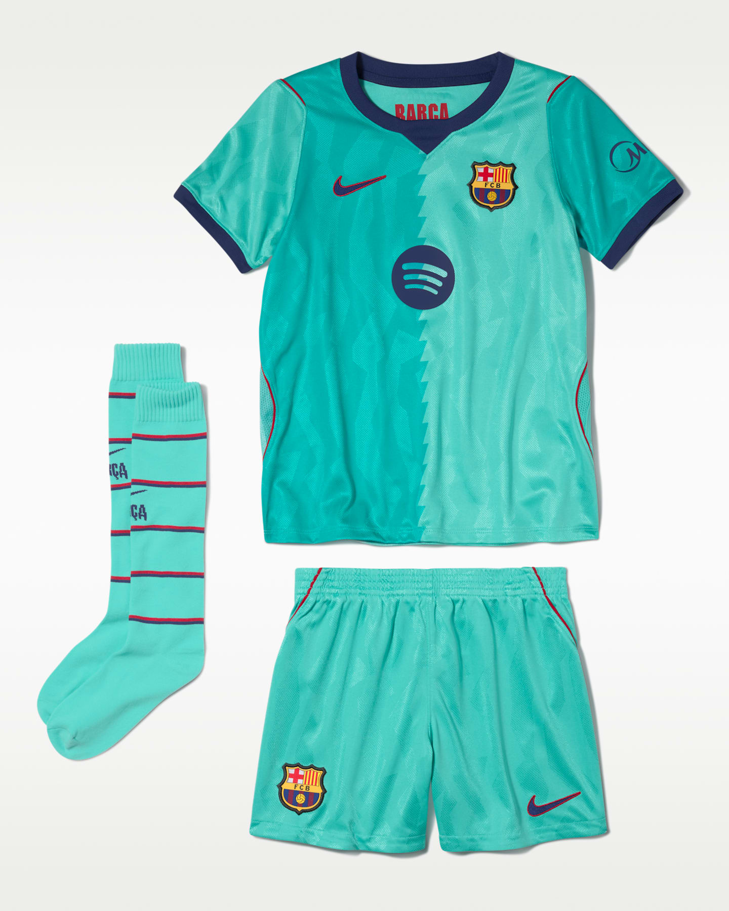 Детские комплекты Nike FC Barcelona 2026/27 Stadium Third Soccer Replica 3-Piece Kit, цвет: Зелёный морозный / Красный — фото 5