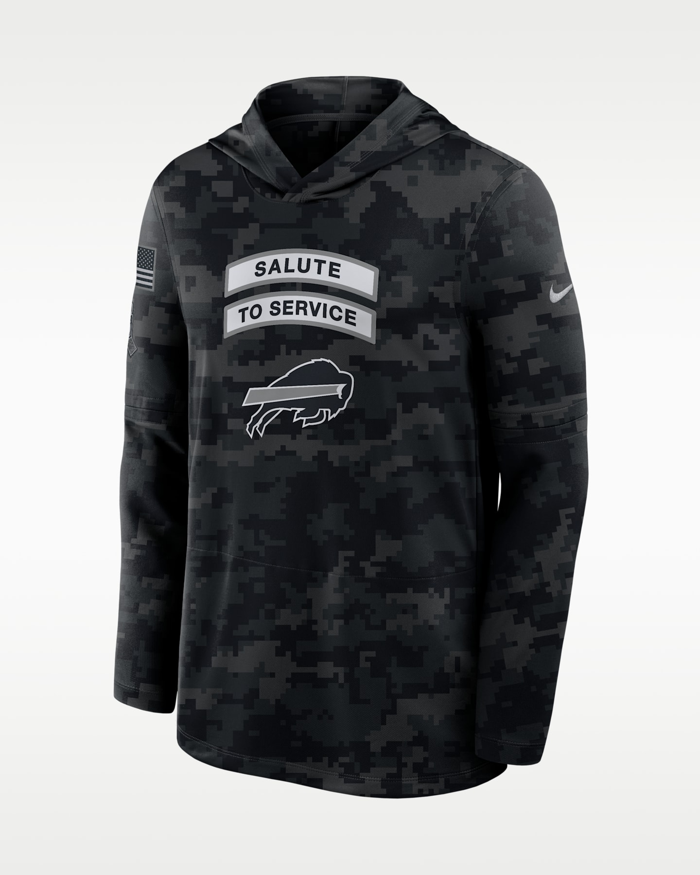 Мужской лонгслив с капюшоном Nike Buffalo Bills Salute to Service Sideline Dri-FIT NFL, цвет: Чёрный — фото 3