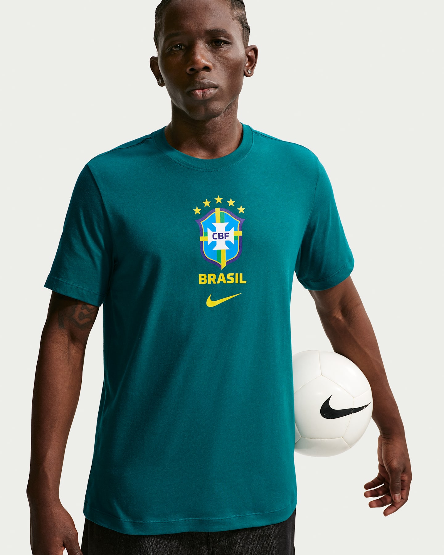 Мужская футбольная футболка Nike Brazil, цвет: Бирюзовый — фото 6