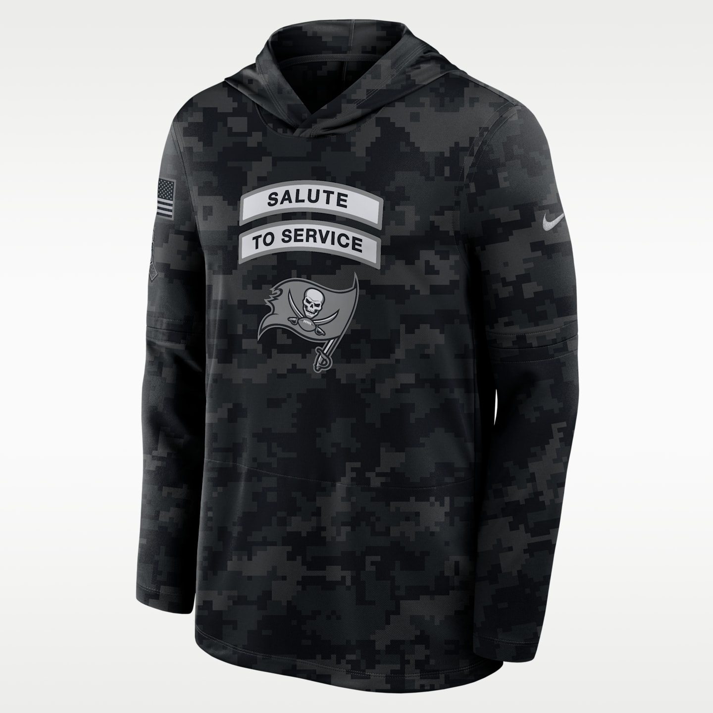 Мужской лонгслив с капюшоном Nike Tampa Bay Buccaneers Salute to Service Sideline Dri-FIT, цвет: Чёрный — фото 1
