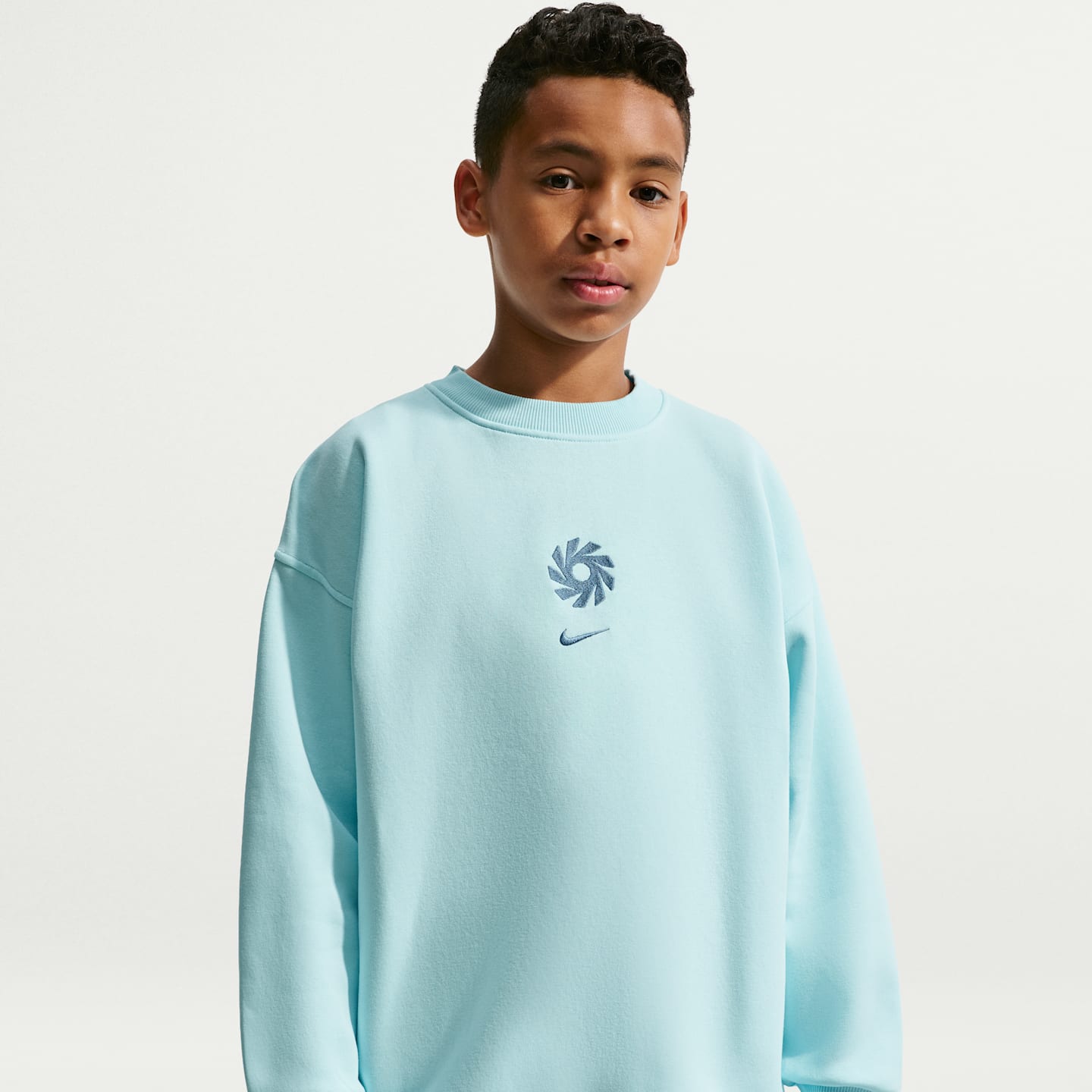 Детский футбольный свитшот оверсайз Nike Erling Haaland Club Fleece, цвет: Синий — фото 1