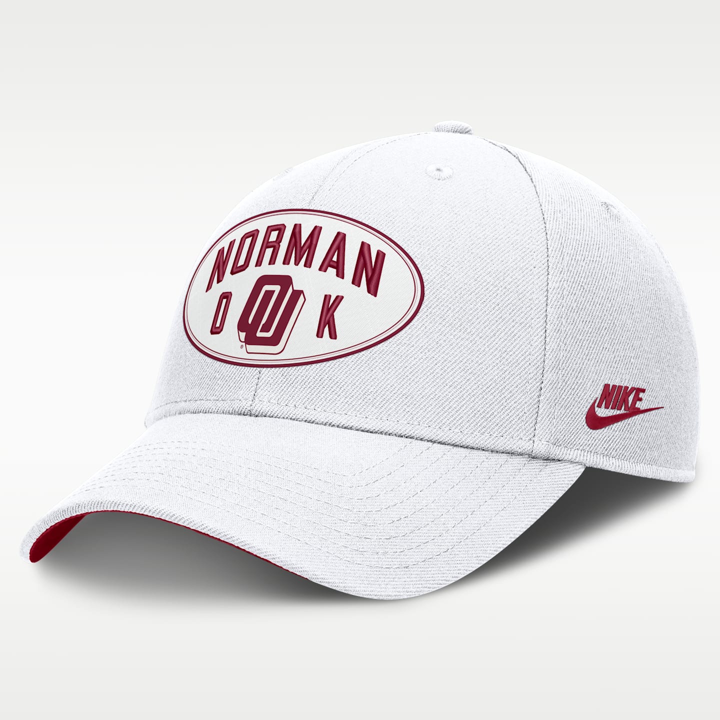 Мужская бейсболка Nike Oklahoma Legacy Letter & Location Rise Dri-FIT регулируемая, цвет: Белый / Малиновый — фото 1