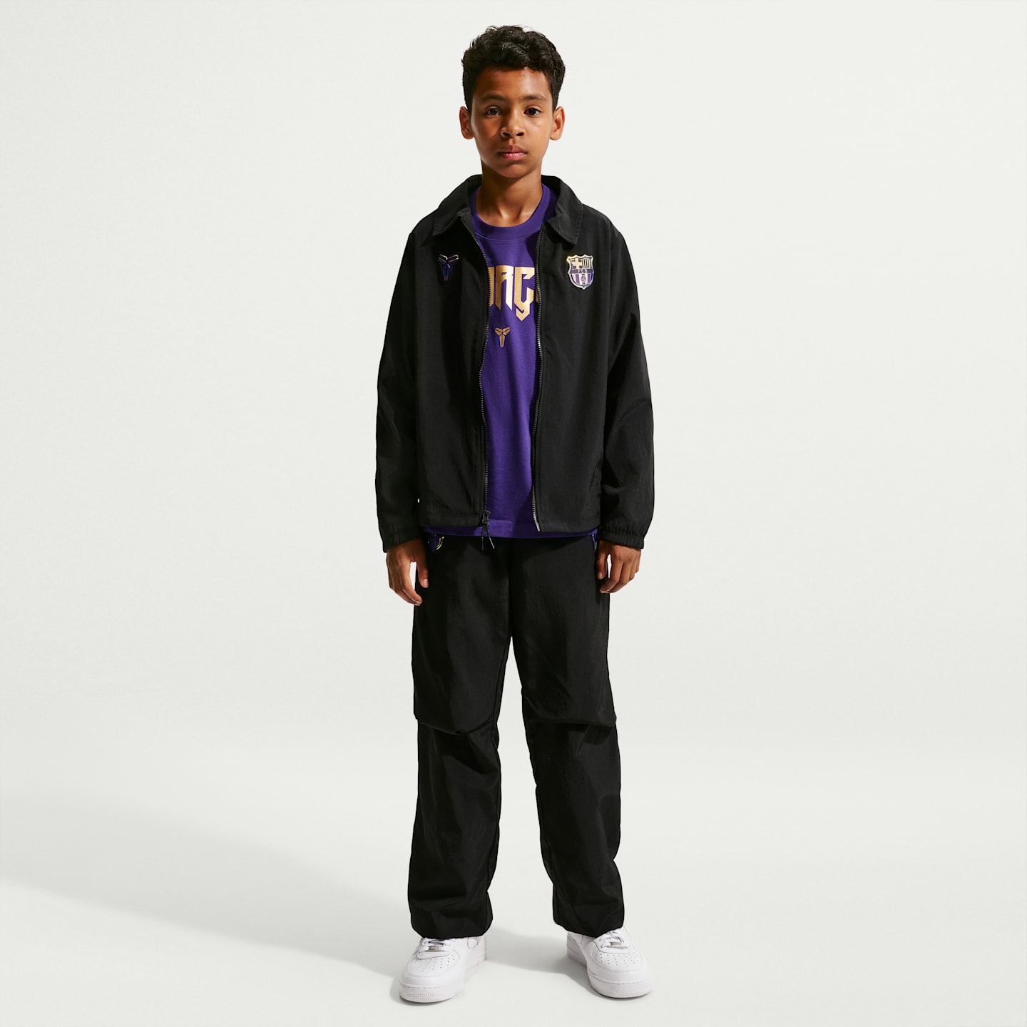 Детская футбольная ветровка Nike FC Barcelona Away Kobe, цвет: Чёрный / Фиолетовый — фото 7