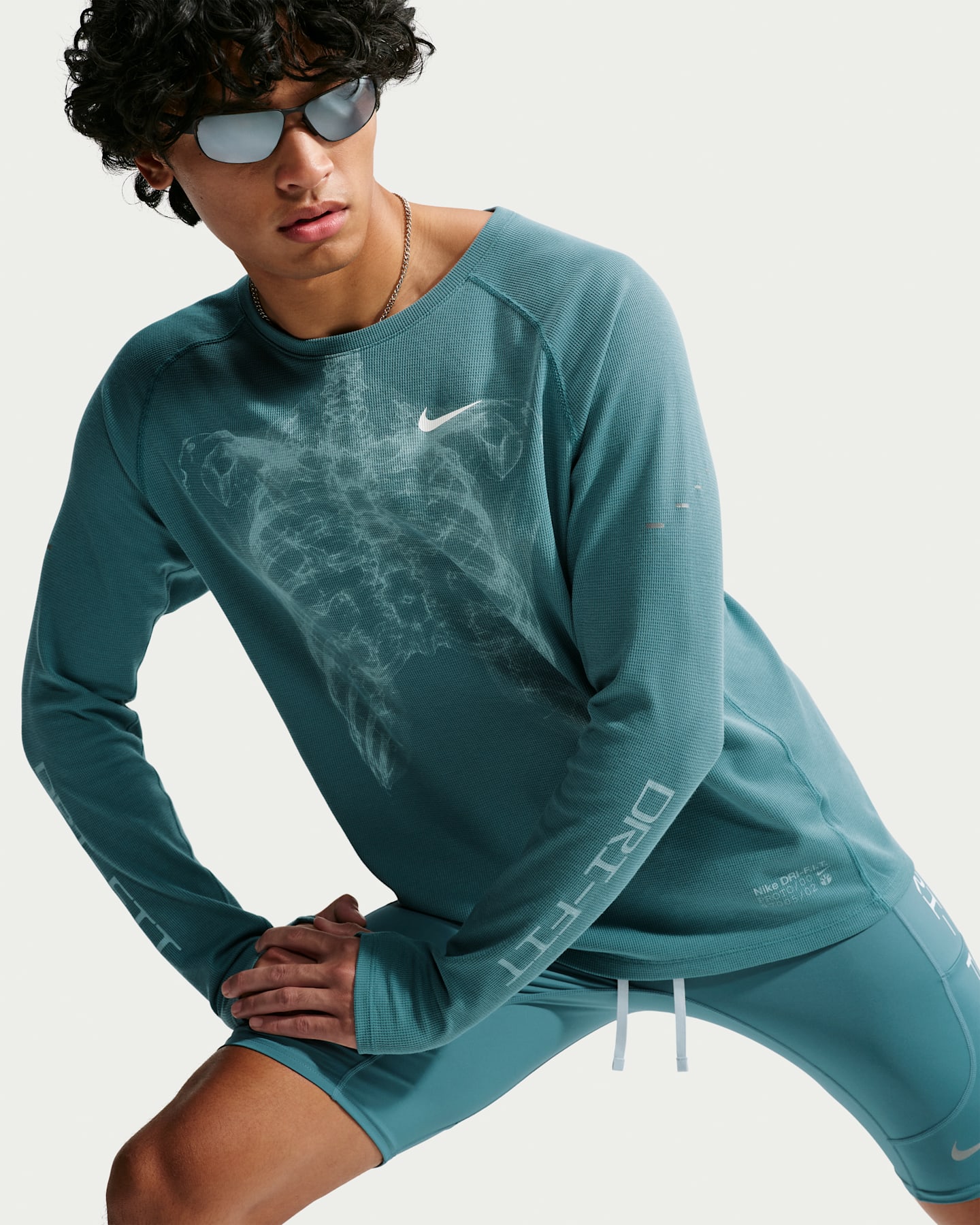 Мужской топ Nike Stride Dri-FIT Waffle с круглым вырезом, цвет: Синий / Белый — фото 6