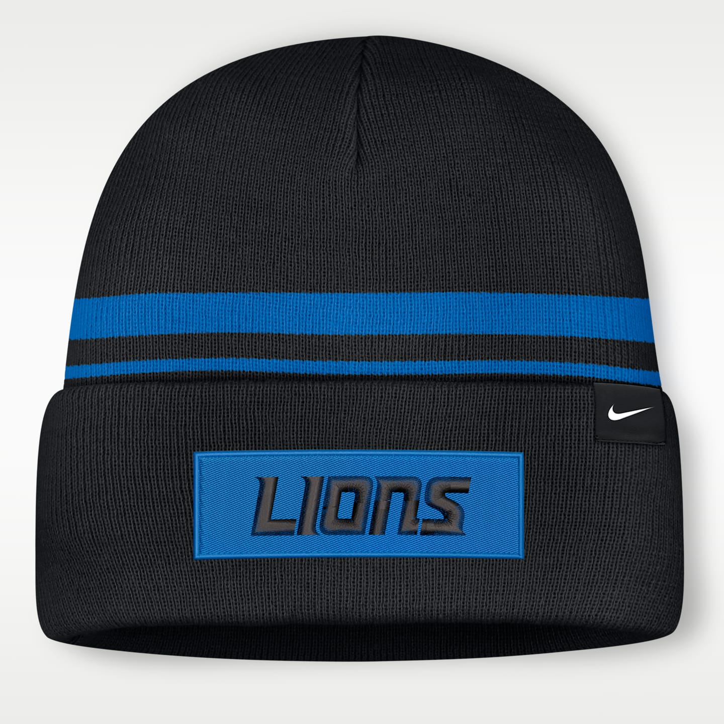 Мужская шапка бини Nike Detroit Lions Primetime Utility NFL с отворотом, цвет: Чёрный — фото 2