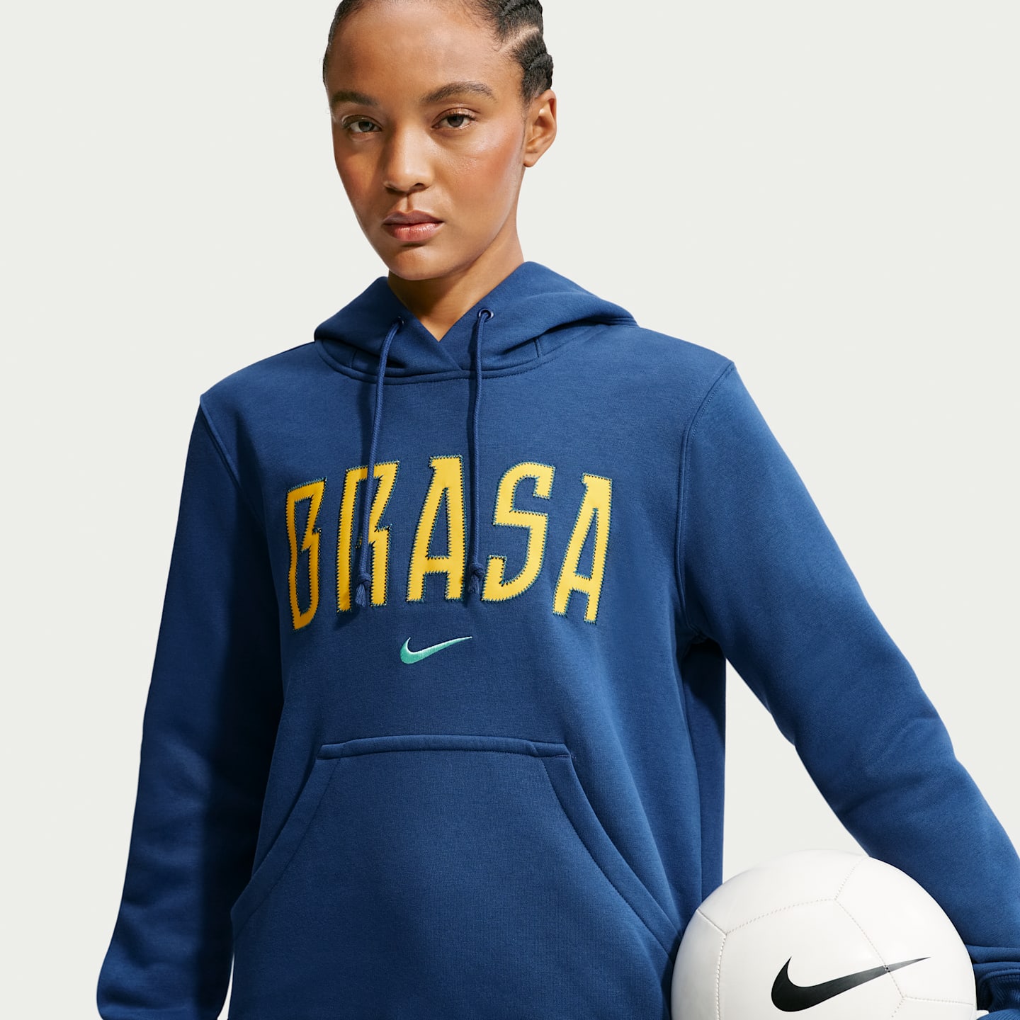 Женское футбольное флисовое худи Nike Brazil Phoenix, цвет: Синий — фото 1