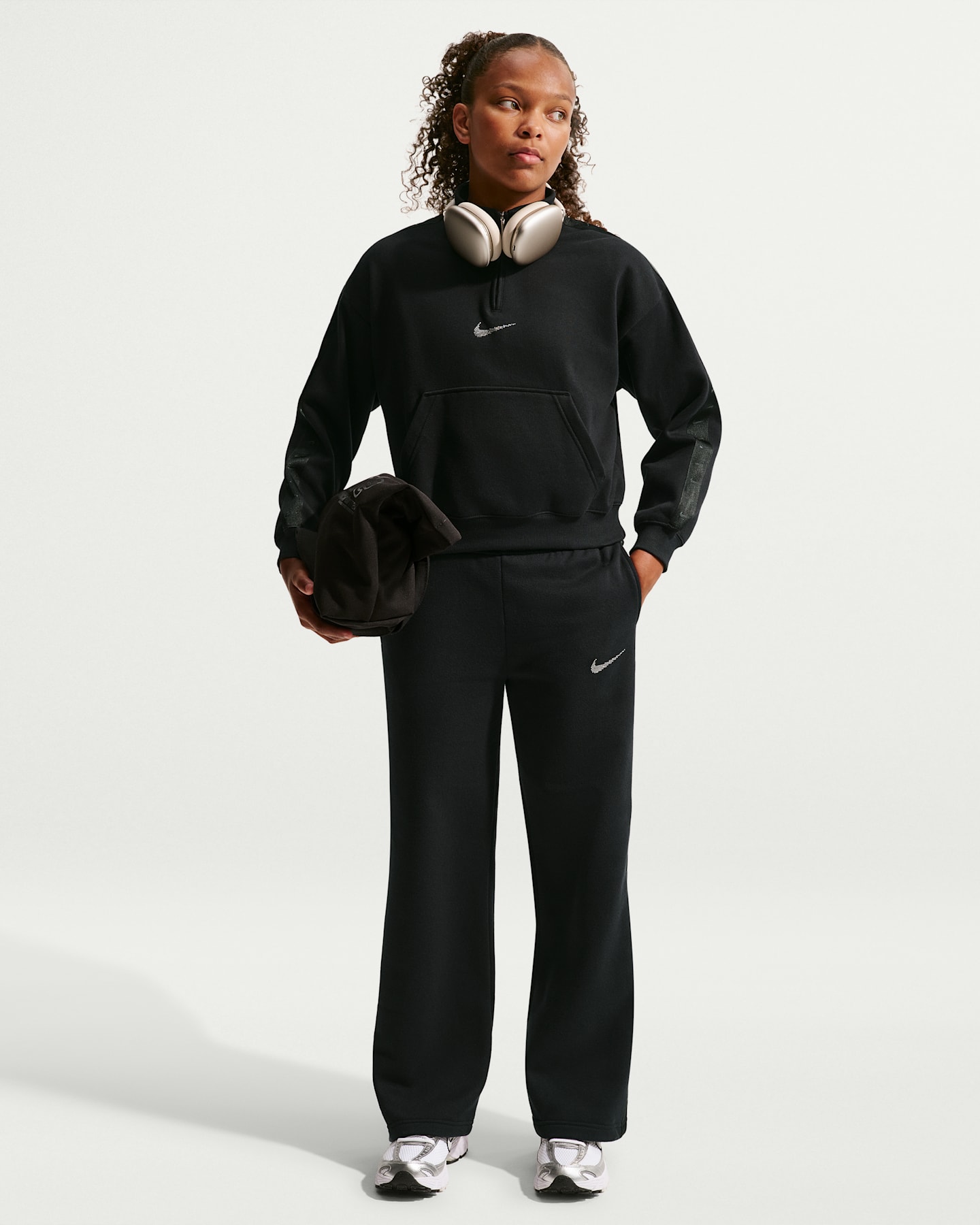 Детские флисовые брюки Nike Studio Fleece для девочек, цвет: Чёрный — фото 6