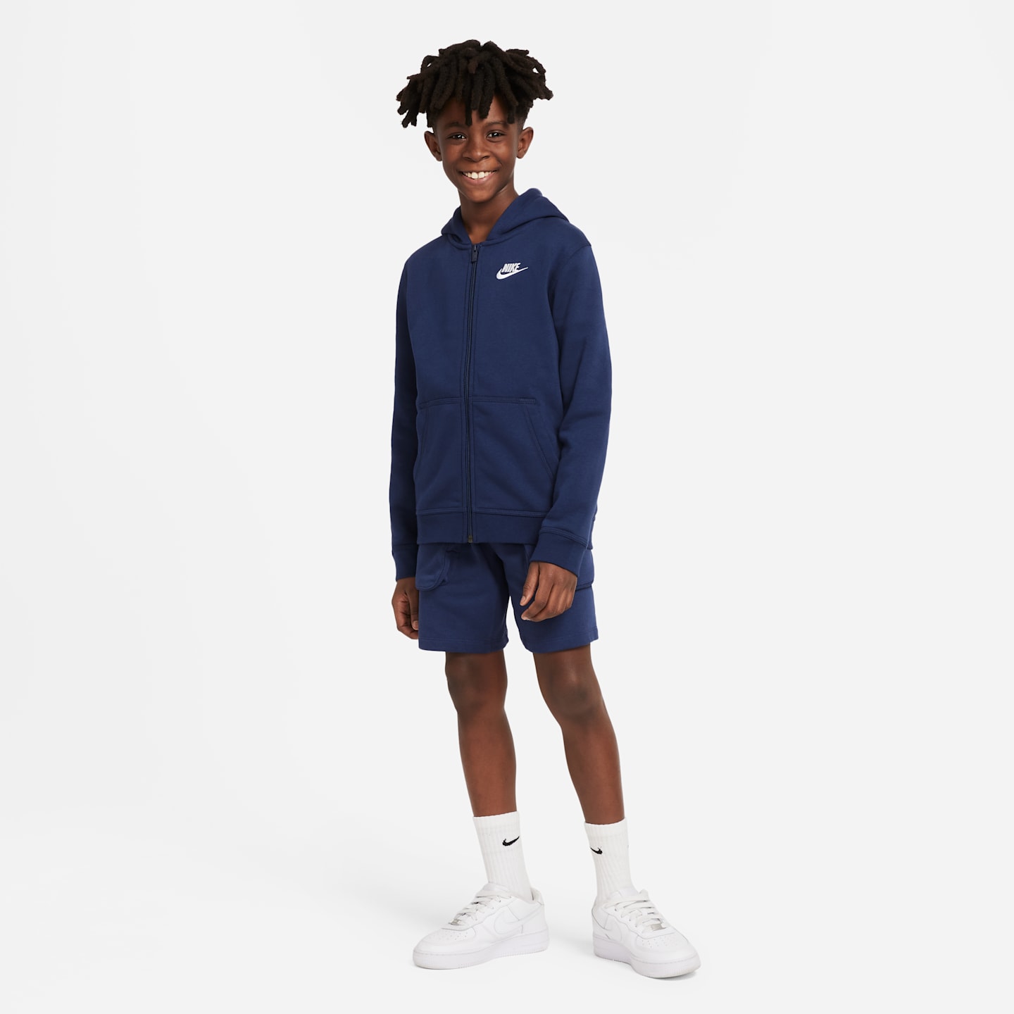 Детское худи на молнии Nike Sportswear Club, цвет: Тёмно-синий / Белый — фото 5