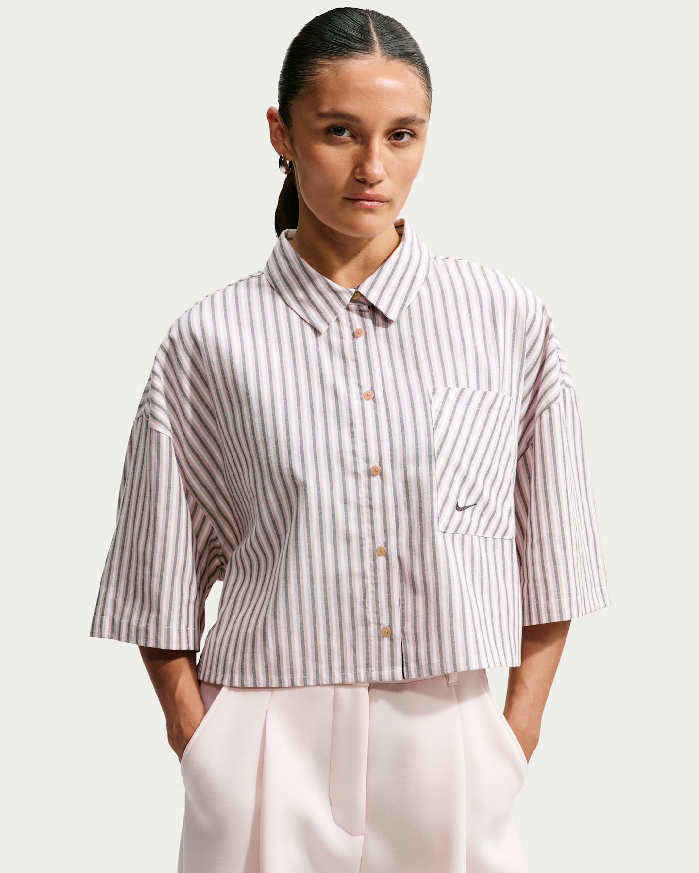 Женские кроссовки Nike Sportswear Chill Poplin Women's Oversized Striped Top — фото 7
