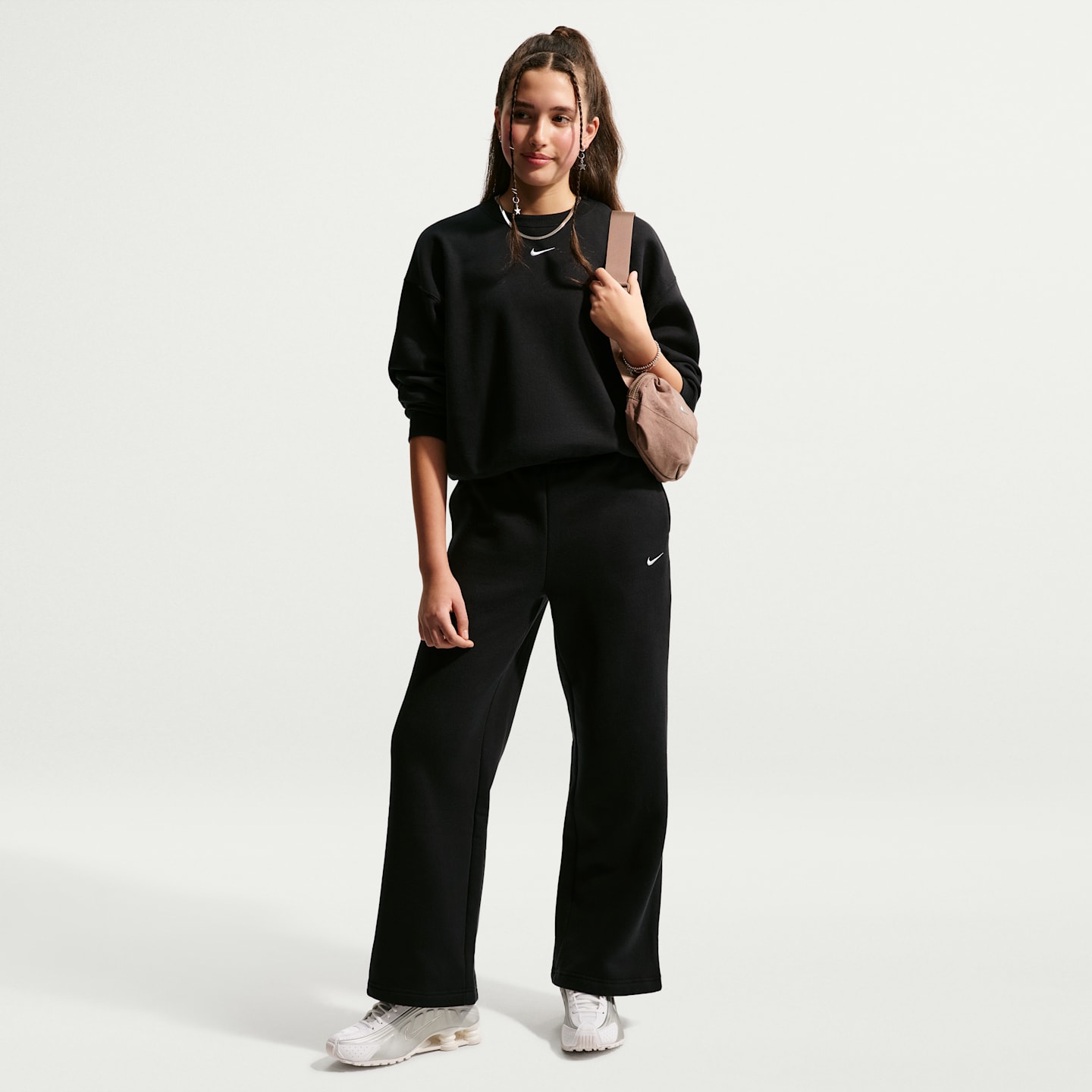 Детские брюки Nike Sportswear Studio Fleece Girls' Open-Hem Pants — фото 1