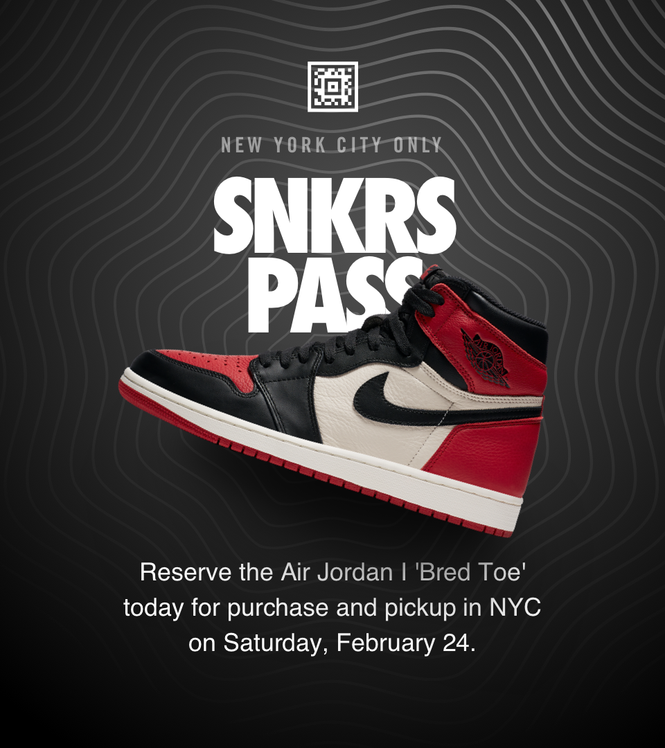 Air Jordan 1 Retro 'Bred Toe' SNKRS Pass NYC. Nike SNKRS