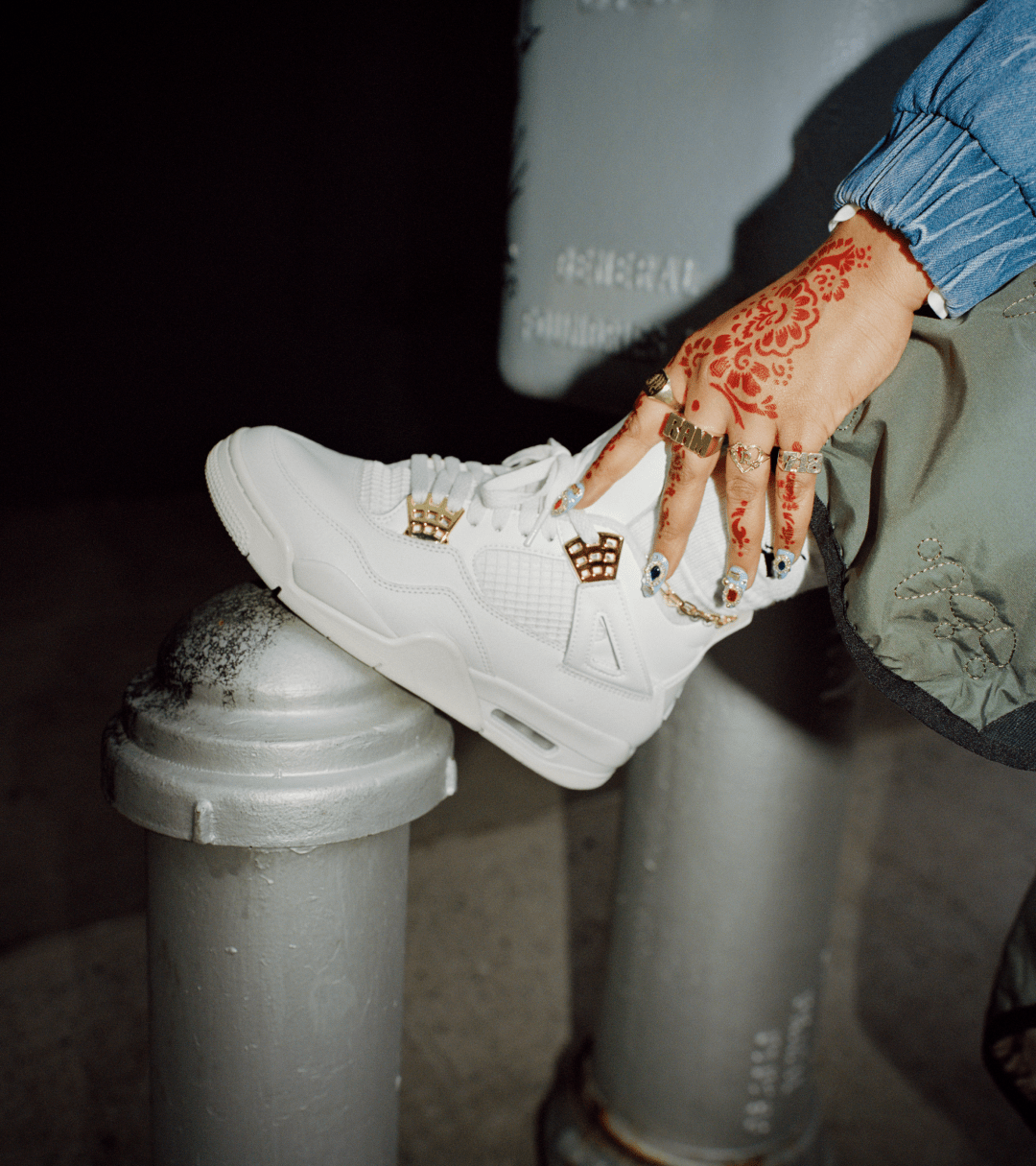 Women's Air Jordan 4 'White and Gold' with Popular Jewelry