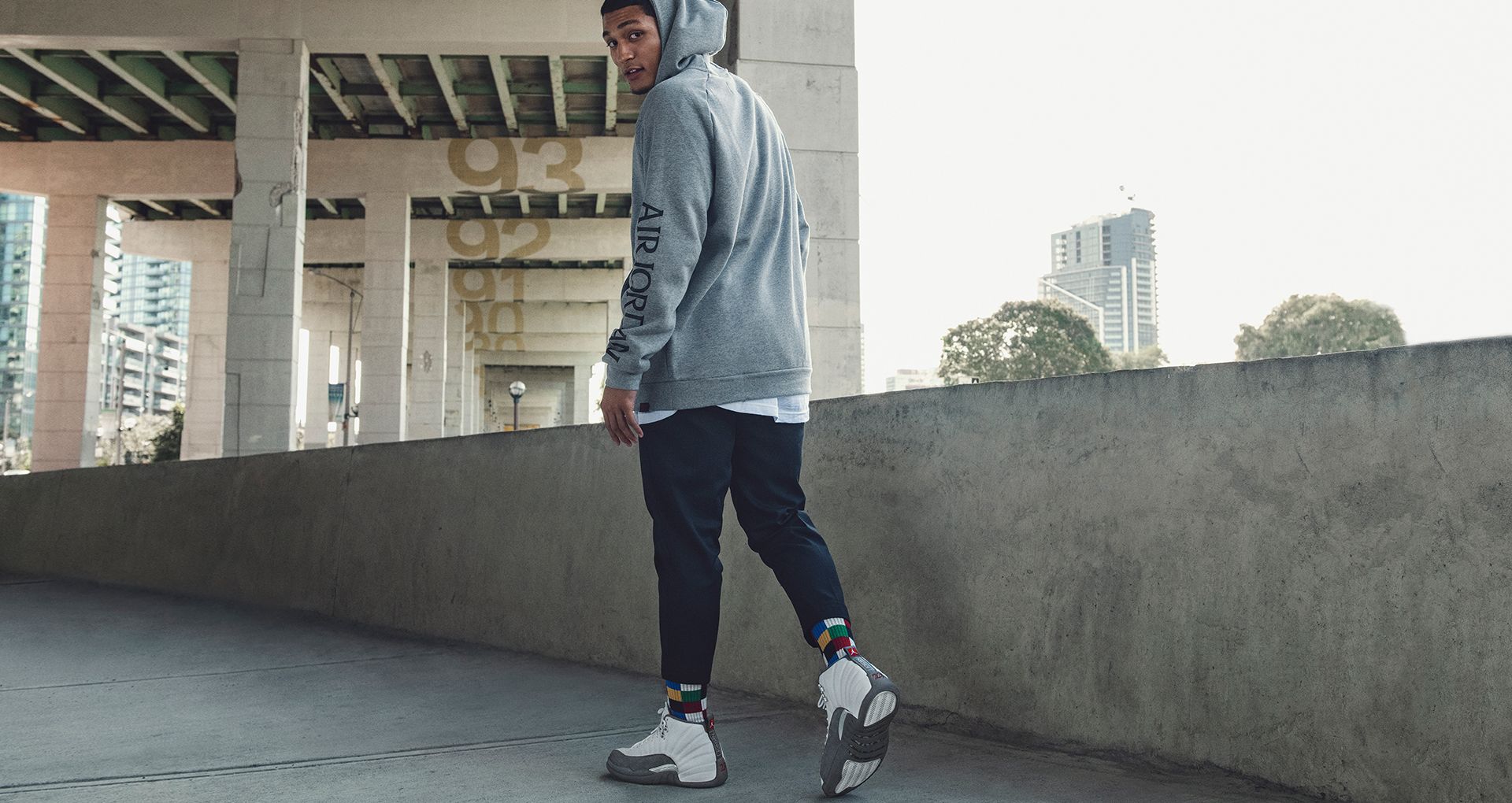 gray and white 12 jordans