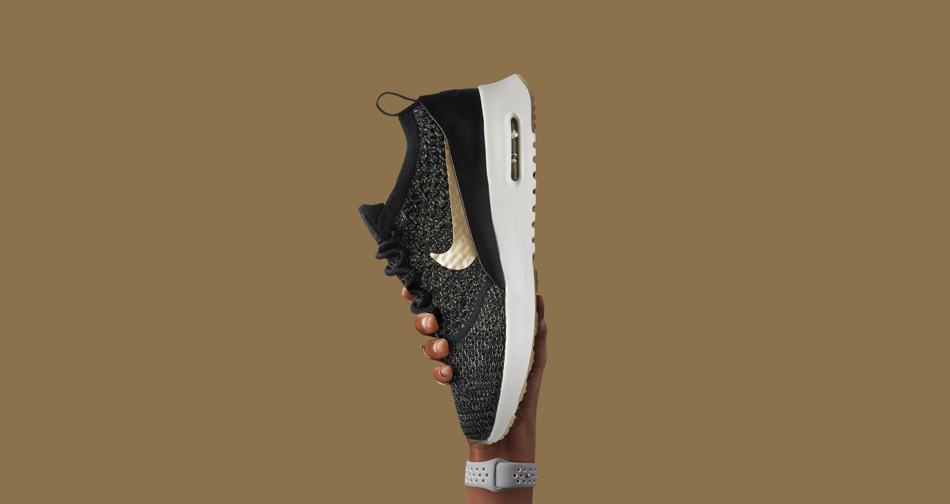 Women's Nike Air Max Thea Ultra Flyknit Metallic 'Black & Metallic Gold ...