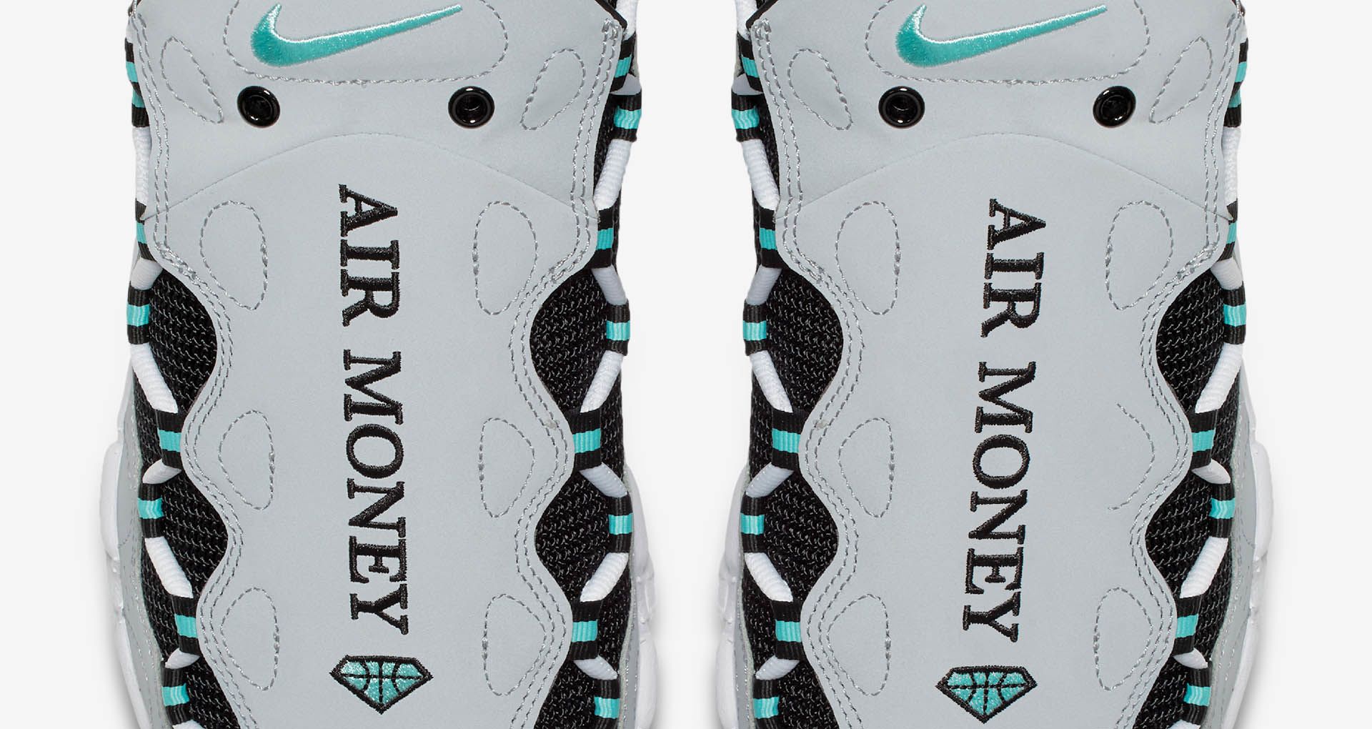 nike air more money wolf grey island green
