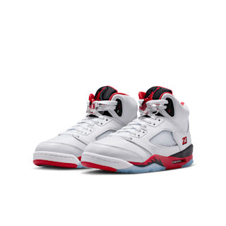 Big Kids' Air Jordan 5 'Fire Red' "Black Tongue" (HQ7980-101)