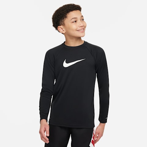 Детский плавательный лонгслив Nike Swim Hydroguard Essential Dri-FIT UV для мальчиков, цвет: Чёрный / Белый