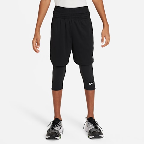 Детские тайтсы для мальчиков Nike Pro Dri-FIT длиной 3/4, цвет: Чёрный / Белый