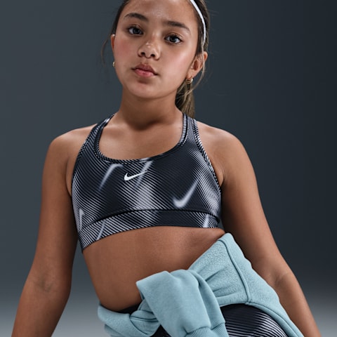 Детский спортивный бра для девочек Nike Pro Swoosh, цвет: Чёрный / Белый