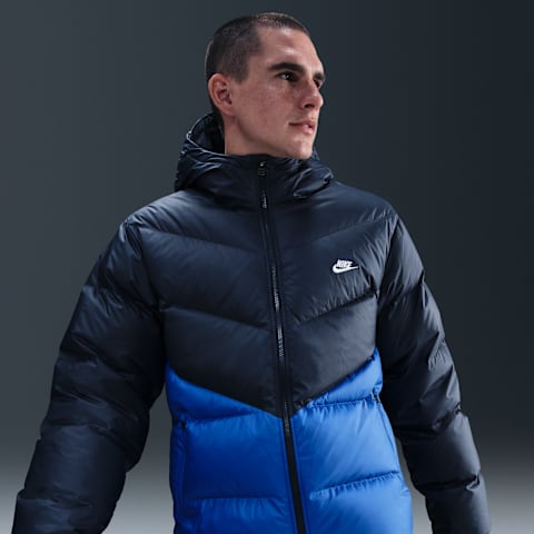 Мужская куртка Nike Windrunner Down Jacket, цвет: Обсидиановый / Королевский синий