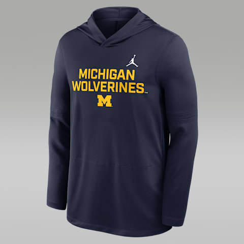 Мужской лонгслив с капюшоном Jordan Brand Dri-FIT College Michigan Sideline, цвет: Тёмно-синий