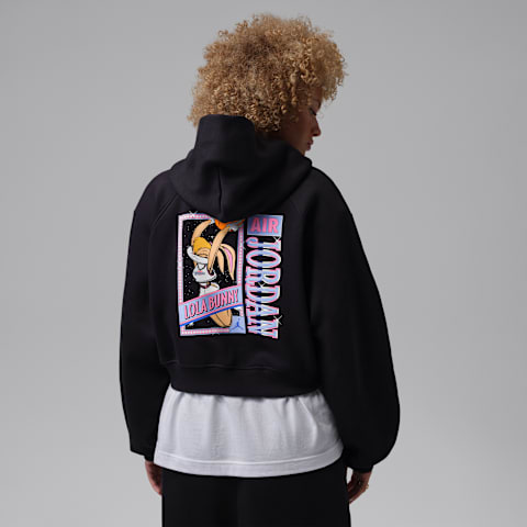 Женское худи Jordan Brooklyn Space Jam Fleece Full-Zip Cropped, цвет: Чёрный / Королевский синий