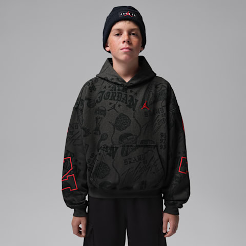 Детское худи Jordan Brooklyn Fireside Fleece Pullover, цвет: Почти чёрный