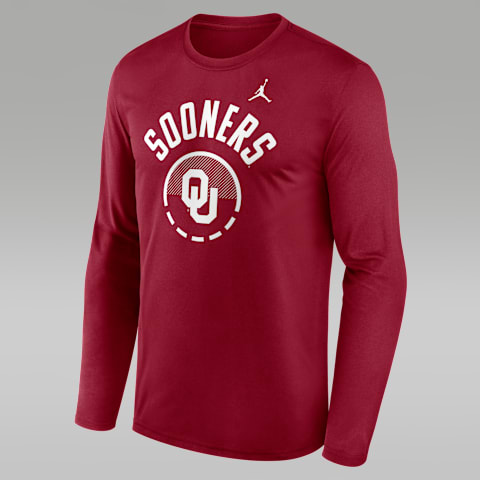 Мужские футболки Oklahoma Courtside Jordan Brand Dri-FIT College Long-Sleeve, цвет: Малиновый
