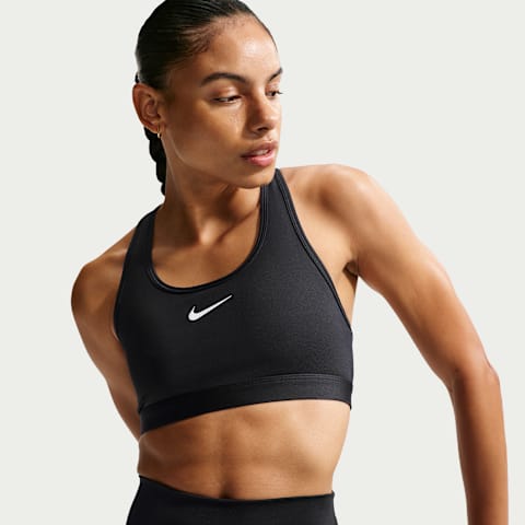 Спортивное бра Swoosh Non, уплотнённая чашка, средняя поддержка — Nike, цвет: Чёрный / Белый