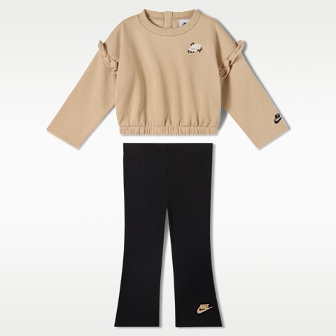 Комплект Nike Ruffle Crew and Flared Leggings Set для малышей, цвет: Чёрный