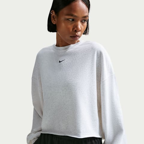 Женский свитшот Nike Sportswear Chill Terry Oversized French Terry Crew-Neck, цвет: Берёзовый меланжевый / Чёрный