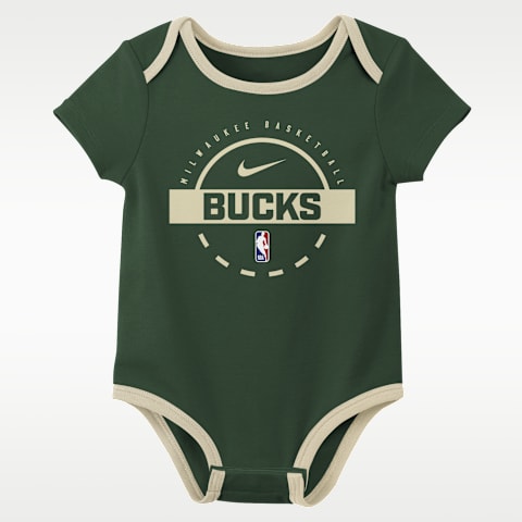 Детский комплект из двух боди Nike NBA Milwaukee Bucks, цвет: Зелёный / Серый