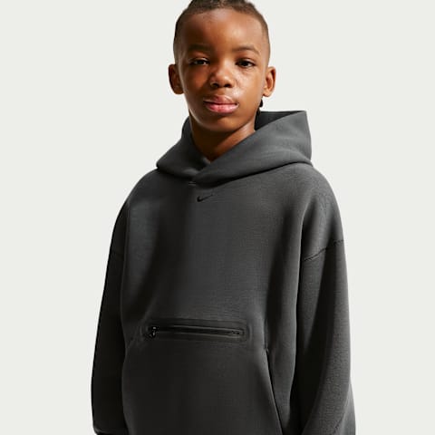 Худи Nike Sportswear Tech Fleece Oversized Pullover для мальчиков, цвет: Антрацитовый / Чёрный