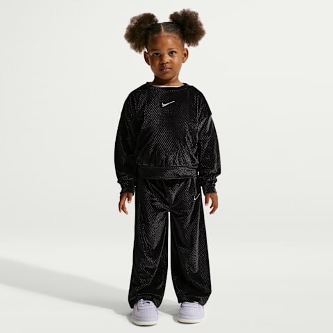 Детский комплект Nike Swoosh Sparkle из двух предметов: бархатные брюки, цвет: Чёрный