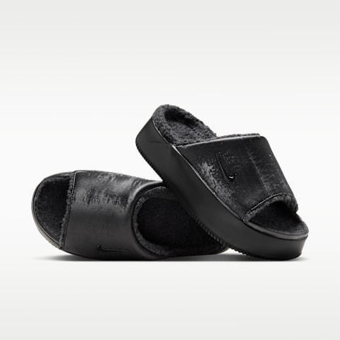 Женские сандалии Nike Calm Elevation SE Faux Fur, цвет: Чёрный