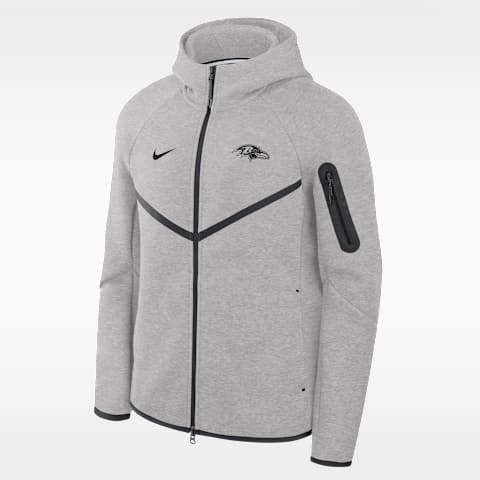 Мужская куртка Nike Baltimore Ravens Top Billing Tech Fleece Windrunner NFL Full-Zip Hooded, цвет: Серый меланжевый / Чёрный